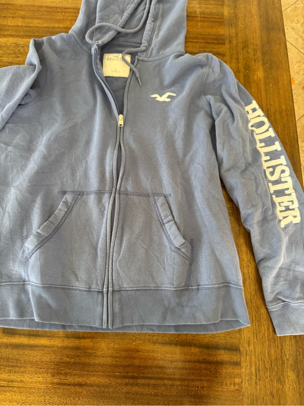 Hollister Light Blue Full-Zip Hoodie with Logo Sleeve